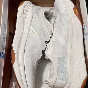 HOKA White and Tan Running Shoes